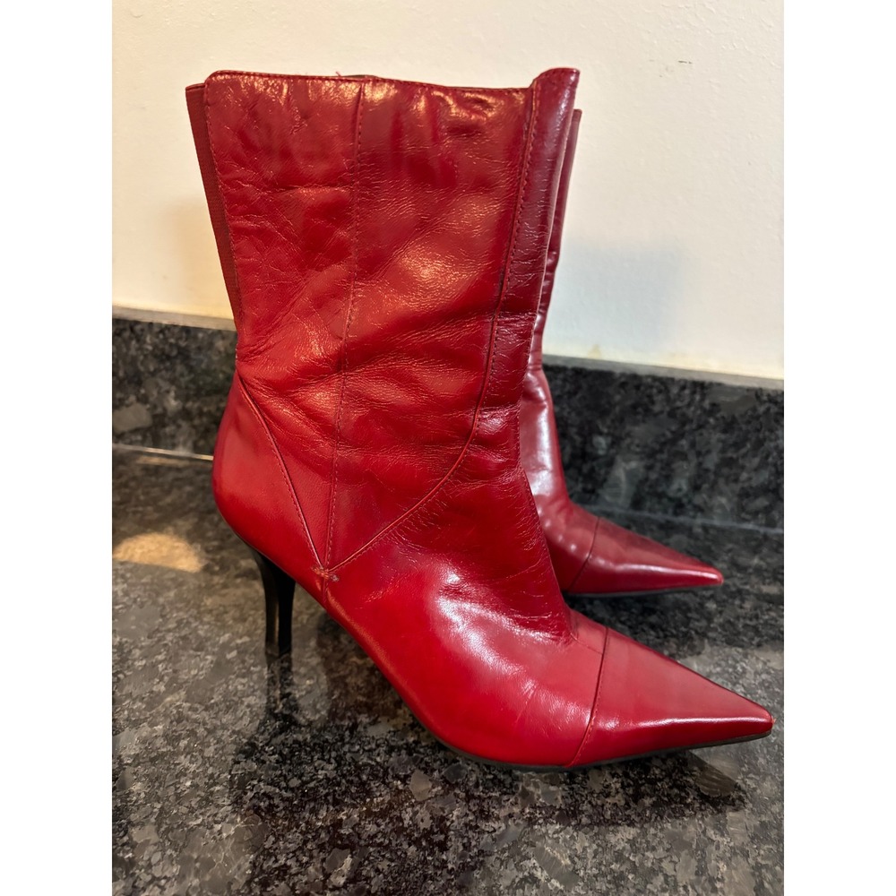 VTG Nine West Nanteo Red Pointed Toe Boots 6 M Y2K